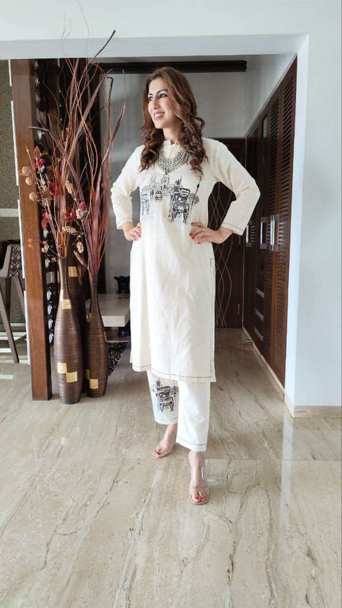 Handpainted Off White Coord Set